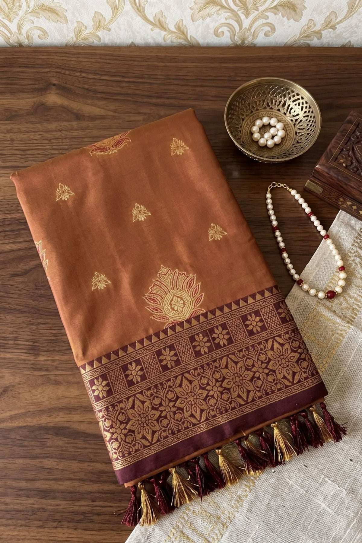 Premium Brown Silk Saree with Zari Weaving Work for Women