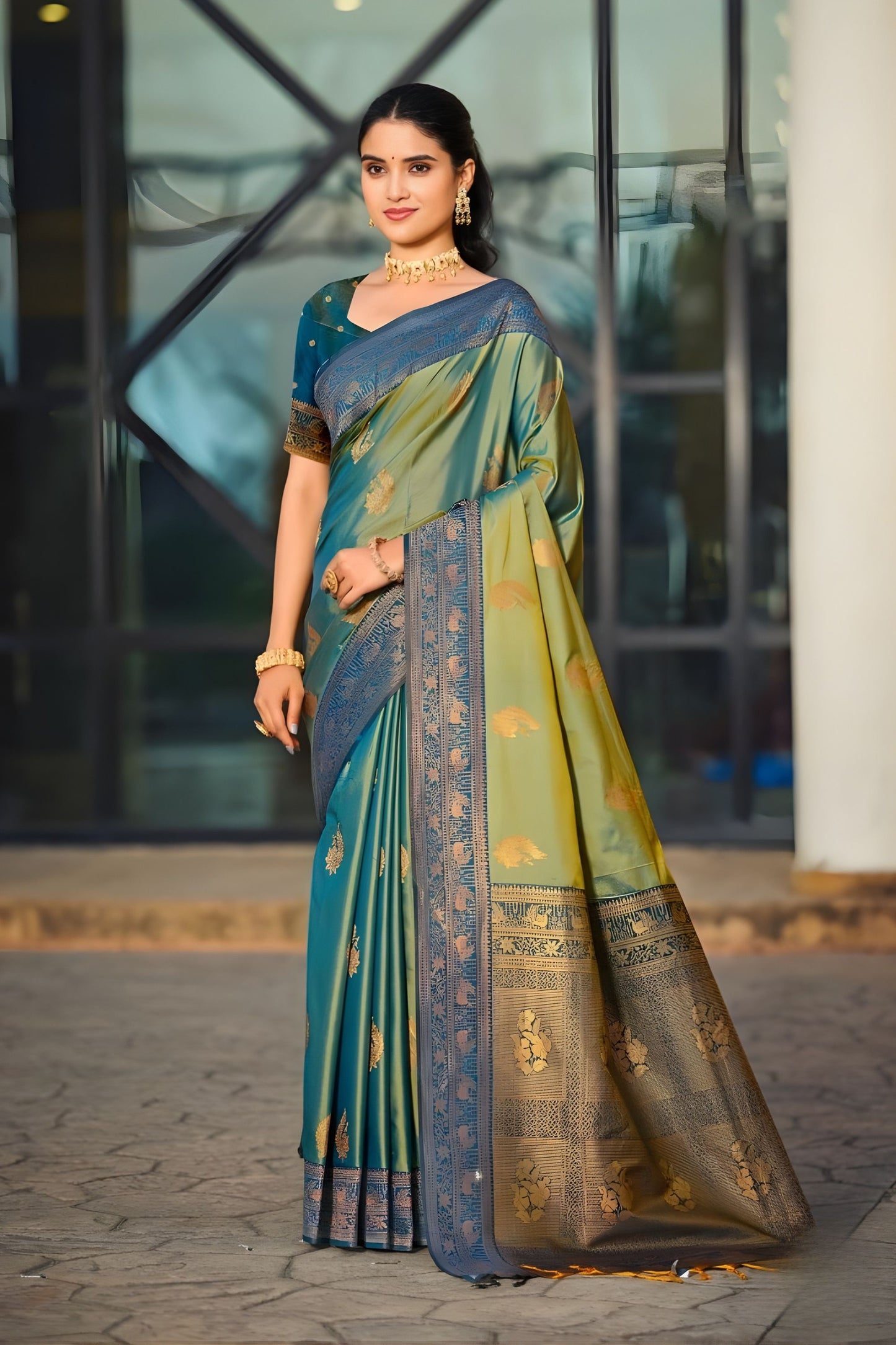Luxury Teal Blue Soft Silk Banarasi Saree with Rich Zari Weaving Work