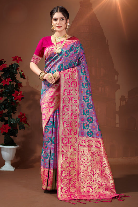 Premium Teal Blue Patola Silk Weaving Work Designer Saree for Women