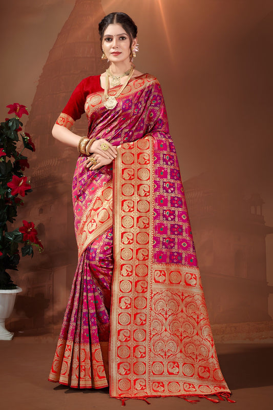 Beautiful Rani Pink Patola Silk Weaving Work Designer Saree for Women