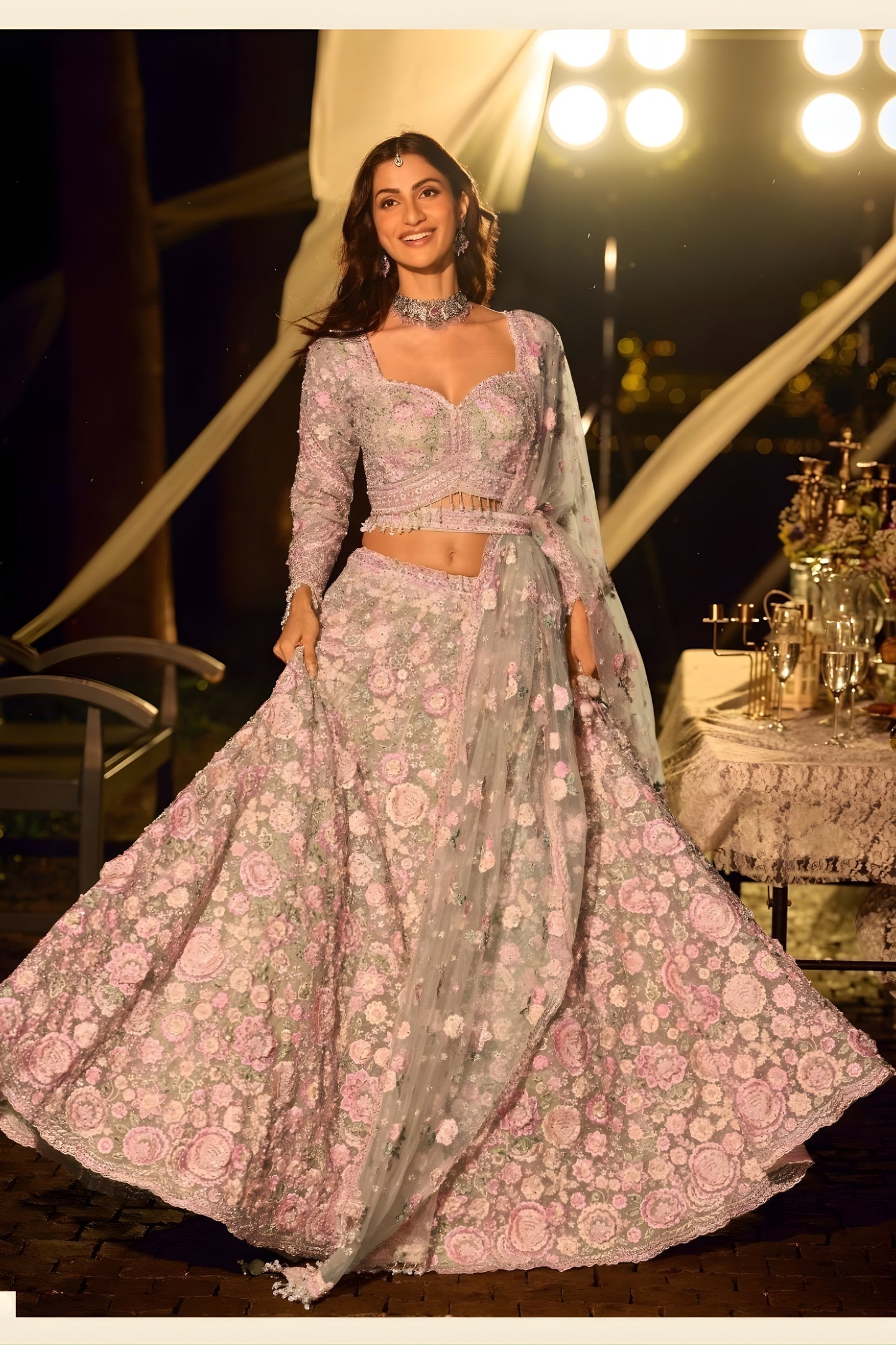 Beautiful Pista Green Floral Embroidered Net Party Wear Lehenga Choli with Dupatta