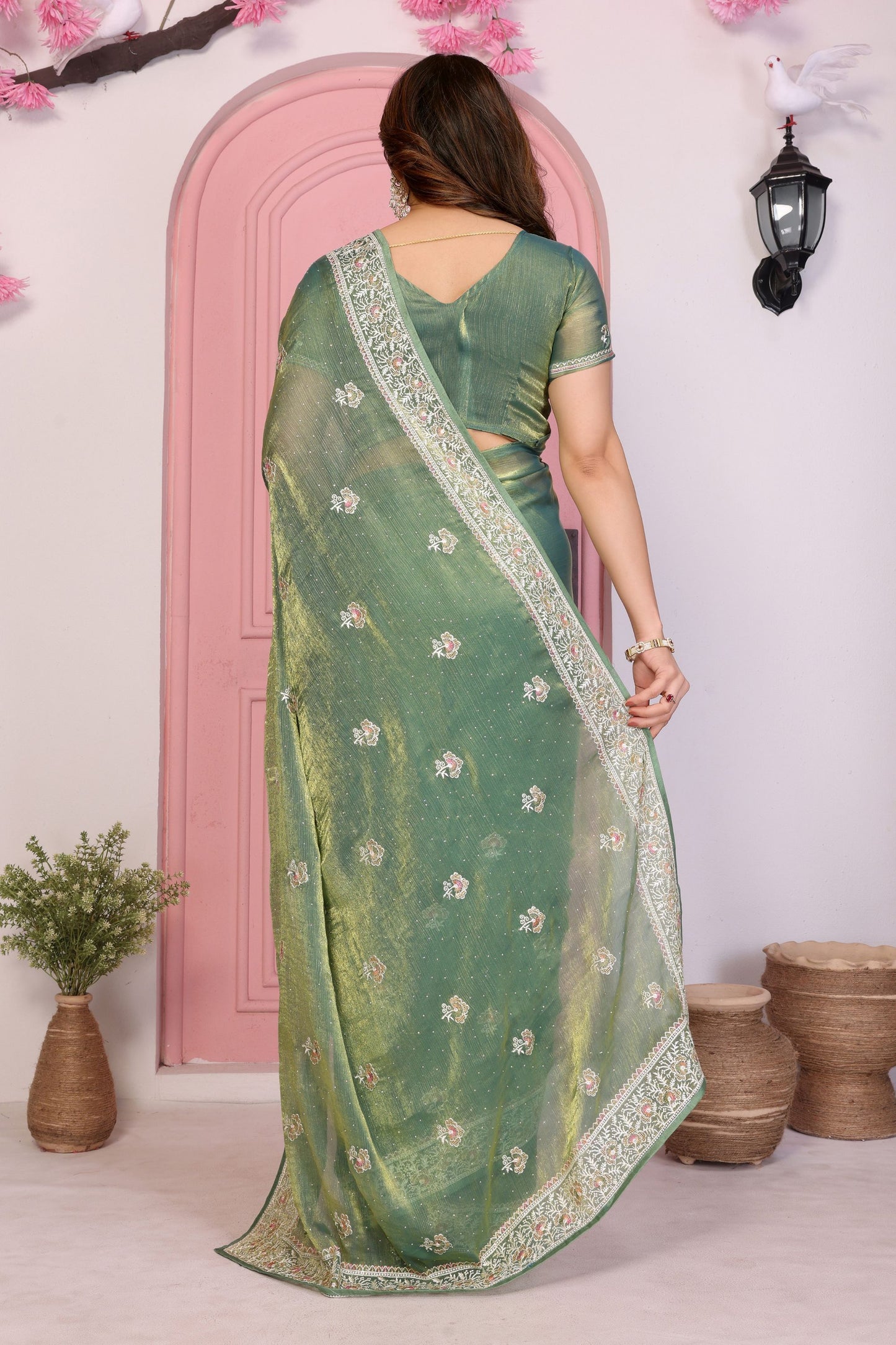 Designer Green Embroidered Saree with Blouse Party Wear