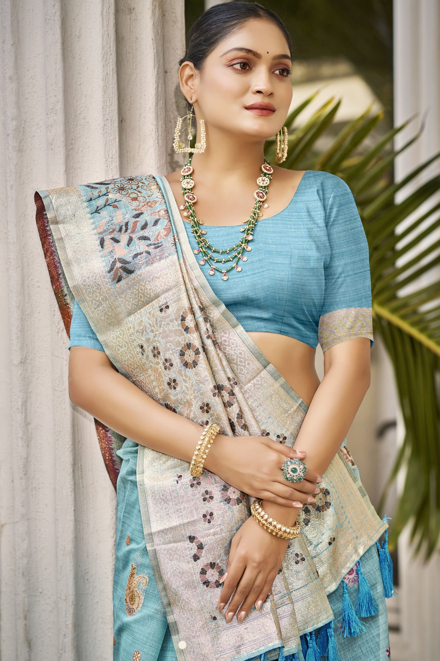 Sky Blue Banarasi Silk Saree with Zari Pallu Festive Wear