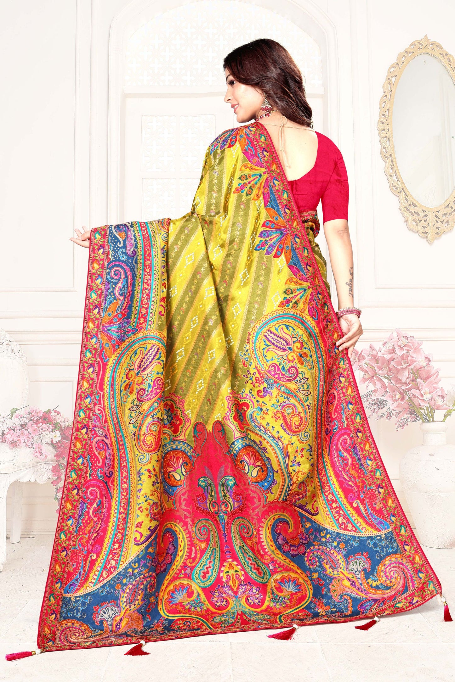 Mustard Yellow Multicolor Printed Saree with Paisley Design Saree