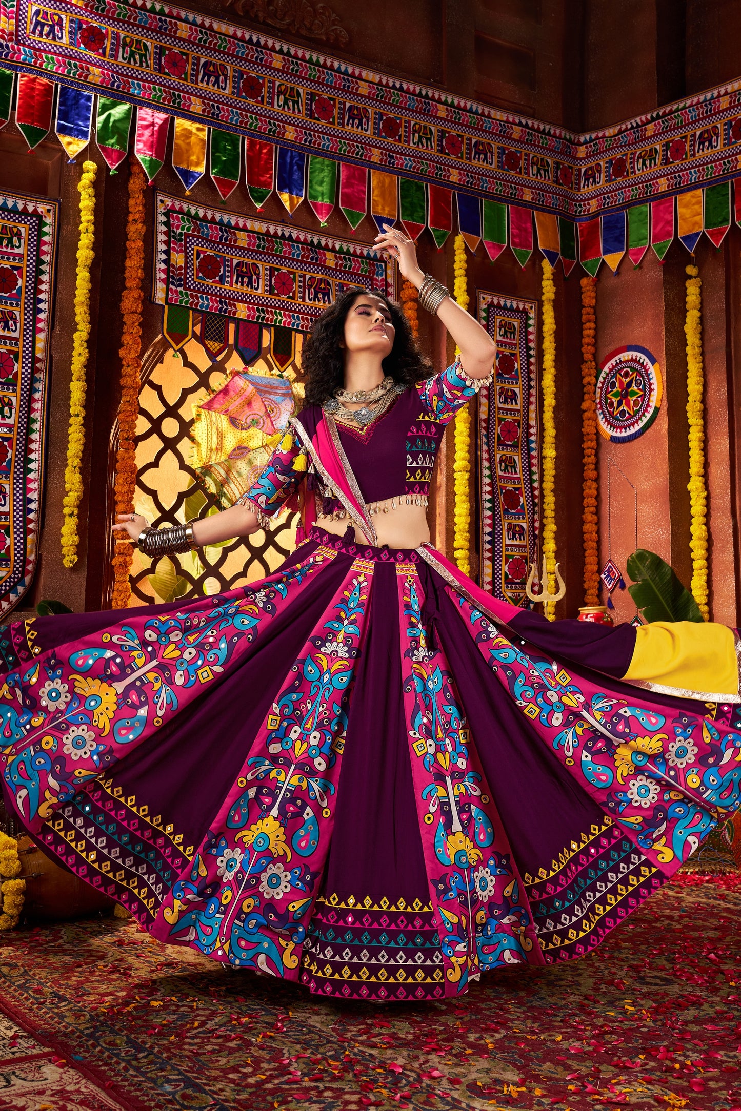 Purple Multicolor Printed Navratri Chaniya Choli with Dupatta