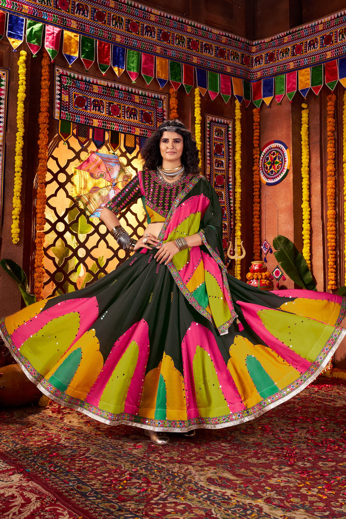 Black Multicolor Embroidered Navratri Chaniya Choli with Dupatta