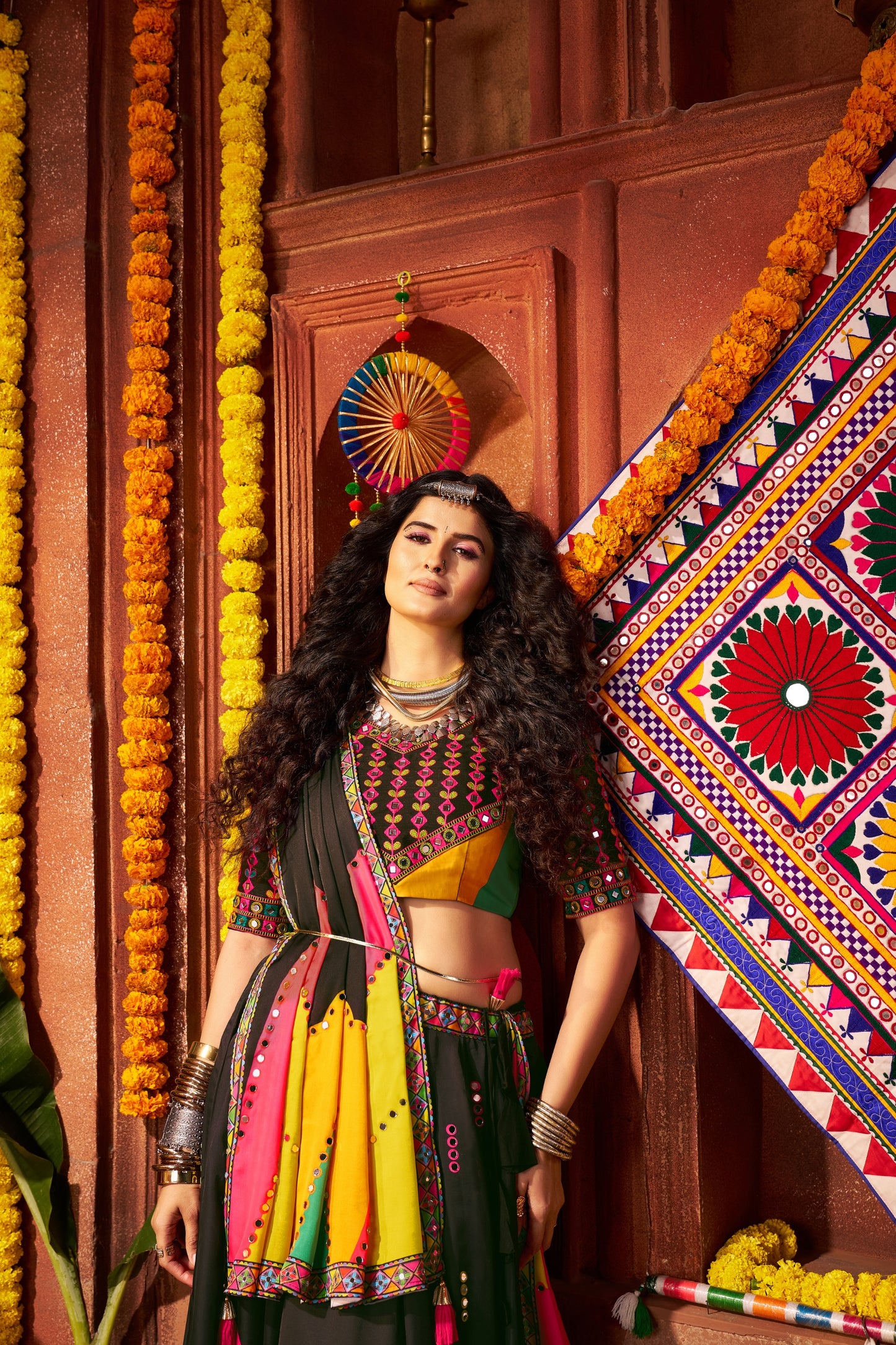 Black Multicolor Embroidered Navratri Chaniya Choli with Dupatta
