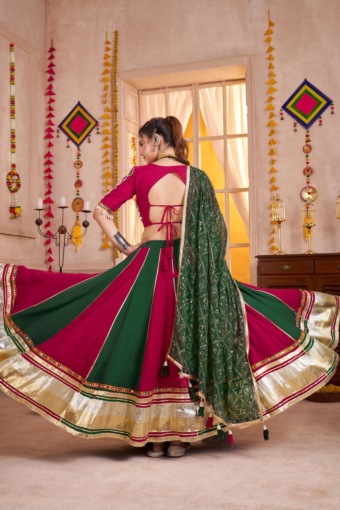 Superb Multicolor Gujarati Navratri Chaniya Choli with Embroidered Blouse and Dupatta