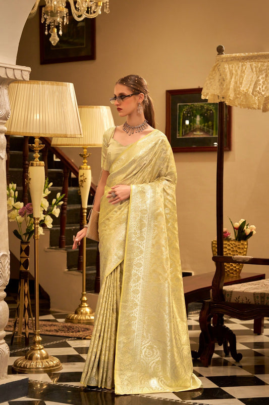 Lemon Yellow Banarasi Silk Saree with Gold Zari Weaving Saree