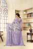 Lavender Floral Printed Linen Silk Saree with Subtle Zari Detailing and Blouse Piece