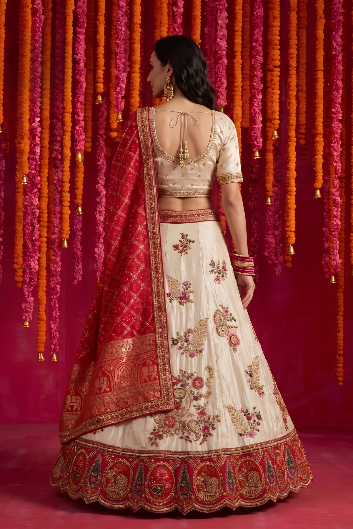 Radiant Cream Viscose Designer Lehenga Choli with Beads Work and Dupatta for Women