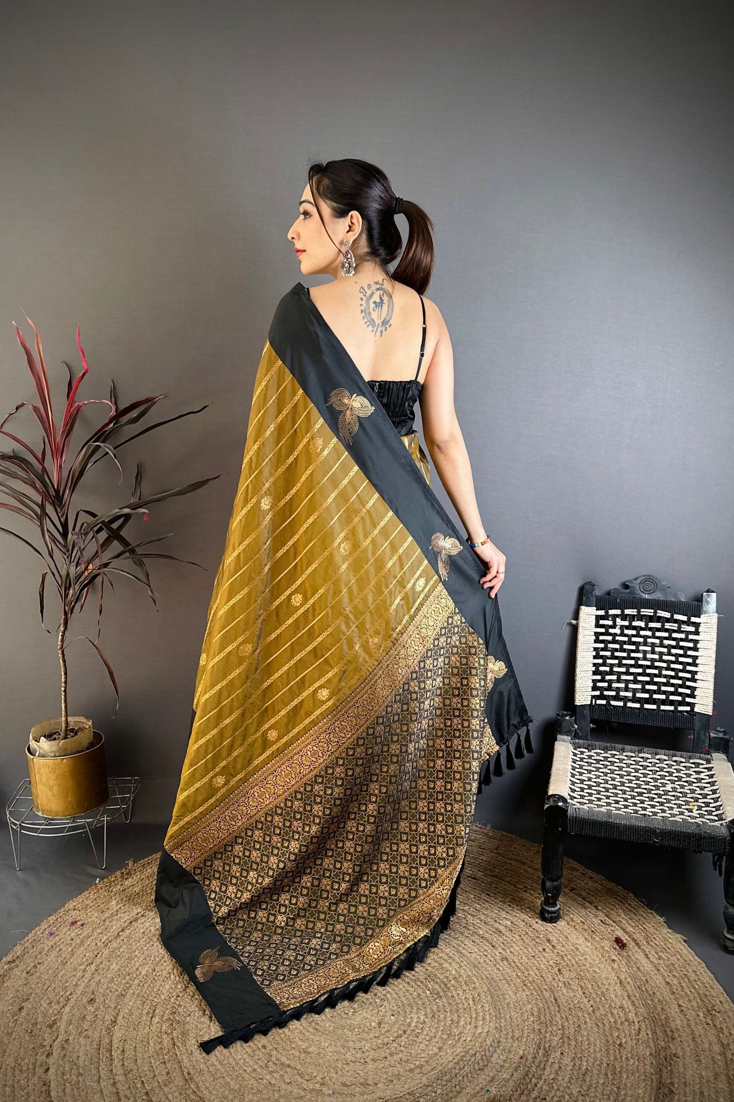 Elegant Black and Gold Banarasi Silk Saree with Rich Zari Weaving Saree