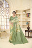 Gorgeous Green and Beige Printed Linen Silk Saree with Zari Work and Blouse Piece