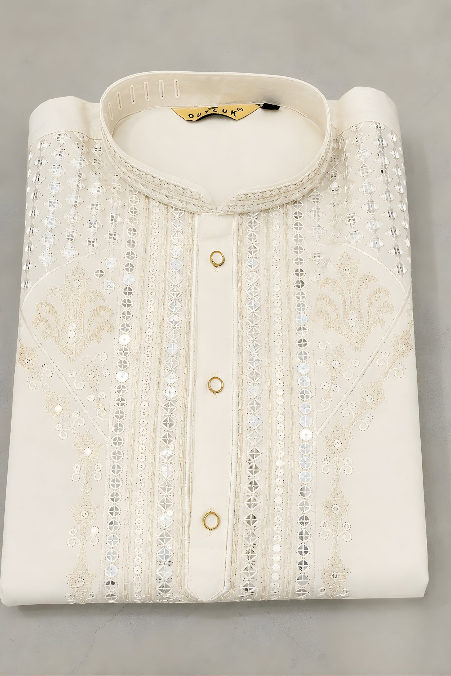 Stylish Off White Fendy Silk Embroidered Party Wear Kurta Pajama for Men