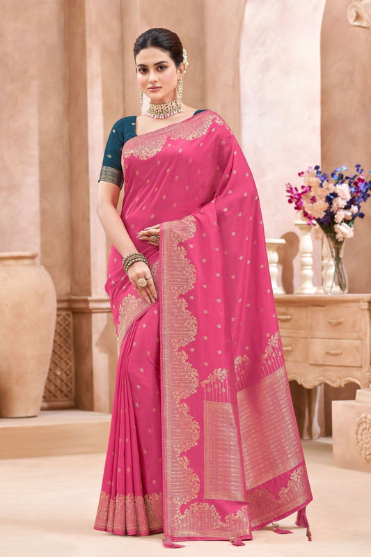 Rani Pink Kanjivaram Silk Saree with Gold Zari Border Rich Pallu