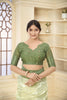 Gorgeous Green and Beige Printed Linen Silk Saree with Zari Work and Blouse Piece