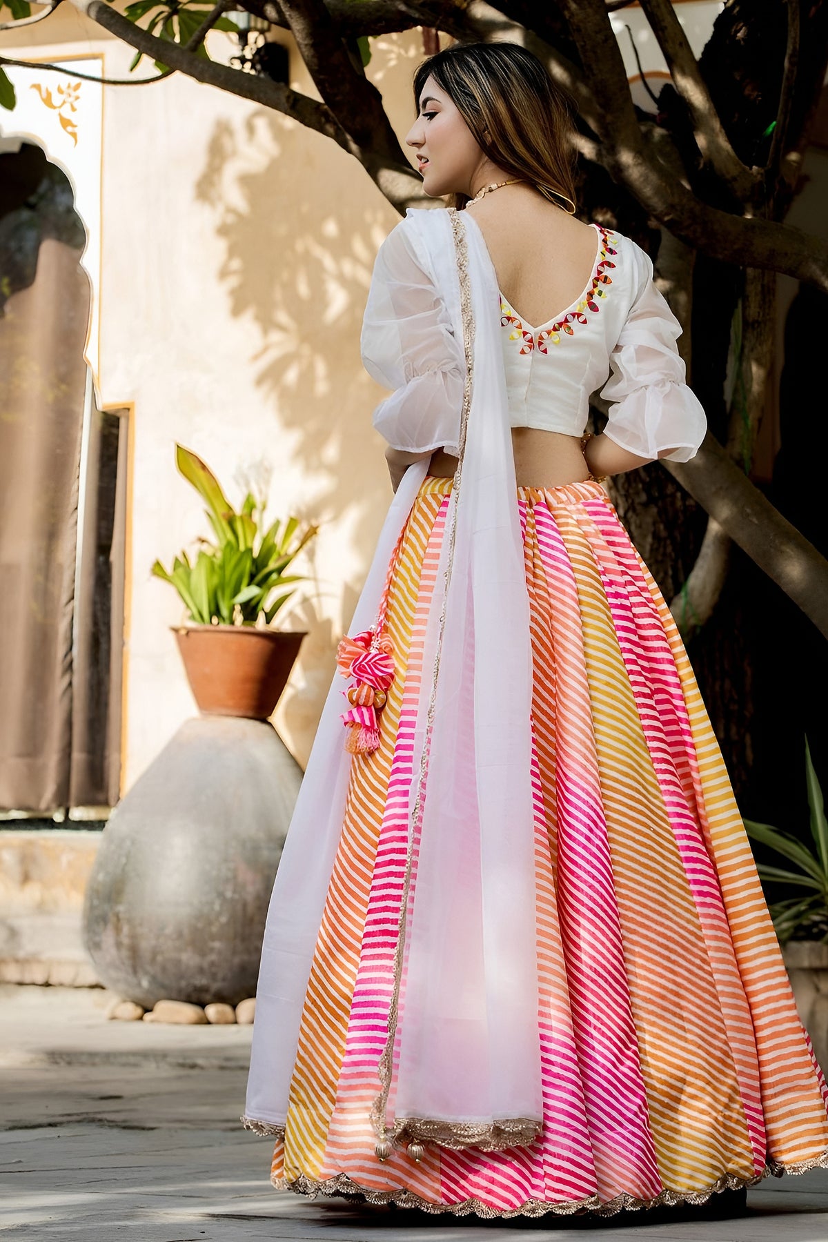 Radiant White Multicolor Organza Digital Printed Designer Lehenga Choli with Dupatta