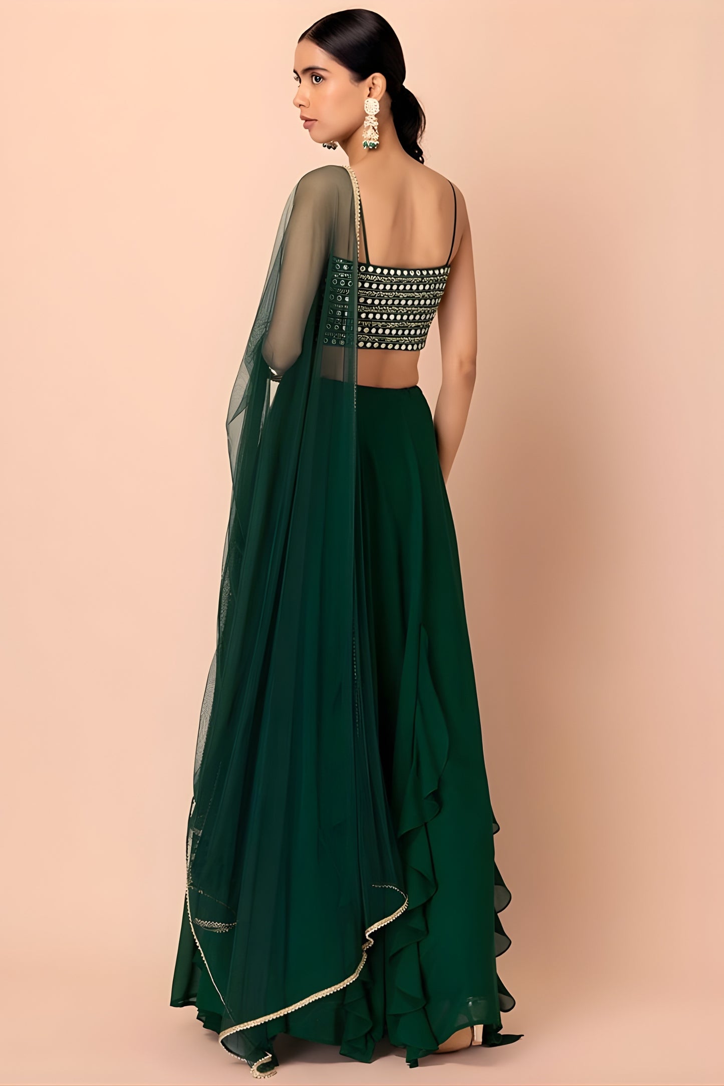 Stylish Dark Green Georgette Embroidered Wedding Lehenga Choli with Dupatta