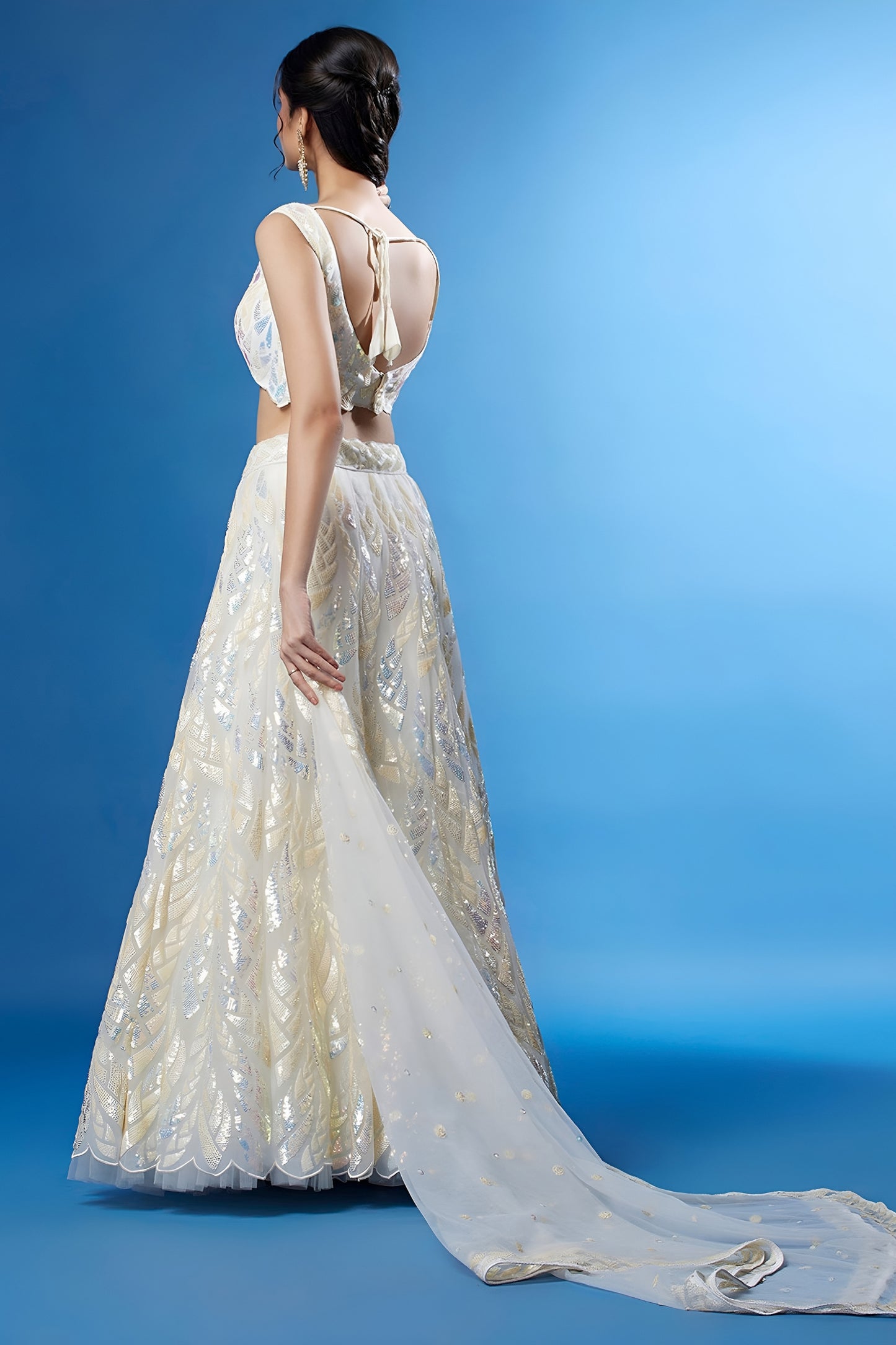 Elegant White Soft Net Embroidered Lehenga Choli with Dupatta for Wedding