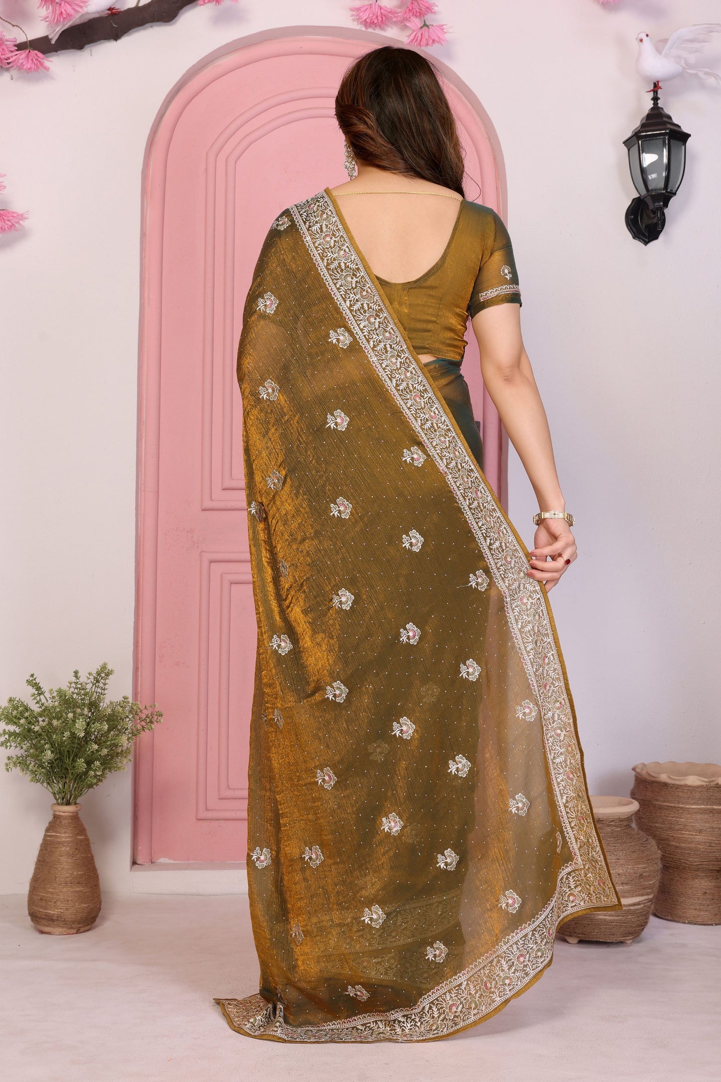 Designer Brown Embroidered Saree with Blouse Party Wear