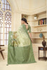 Gorgeous Green and Beige Printed Linen Silk Saree with Zari Work and Blouse Piece