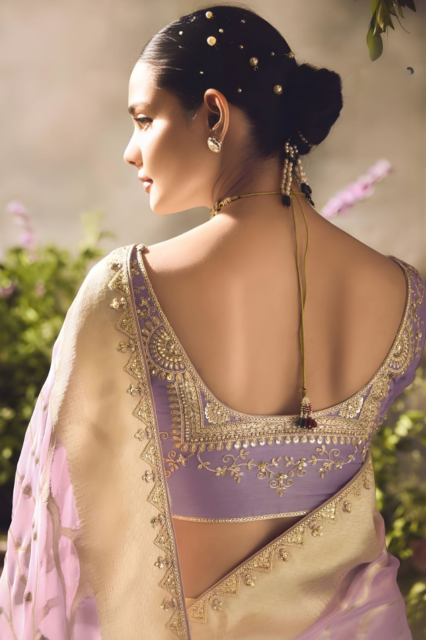 Lavender Soft Silk Saree with Gold Zari Weaving Designer Blouse