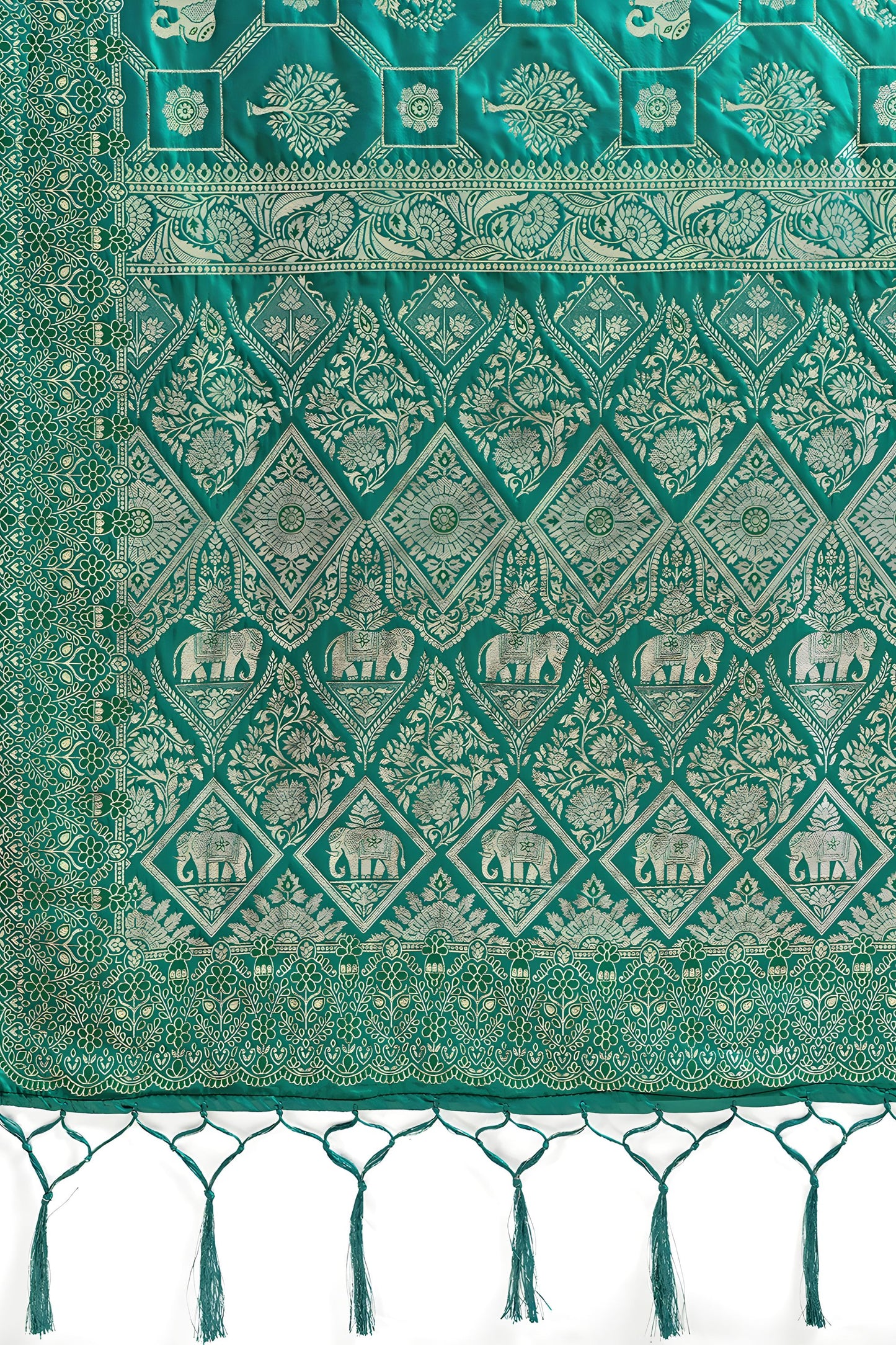 Green Banarasi Silk Saree with Rich Gold Zari Weaving Traditional Motifs