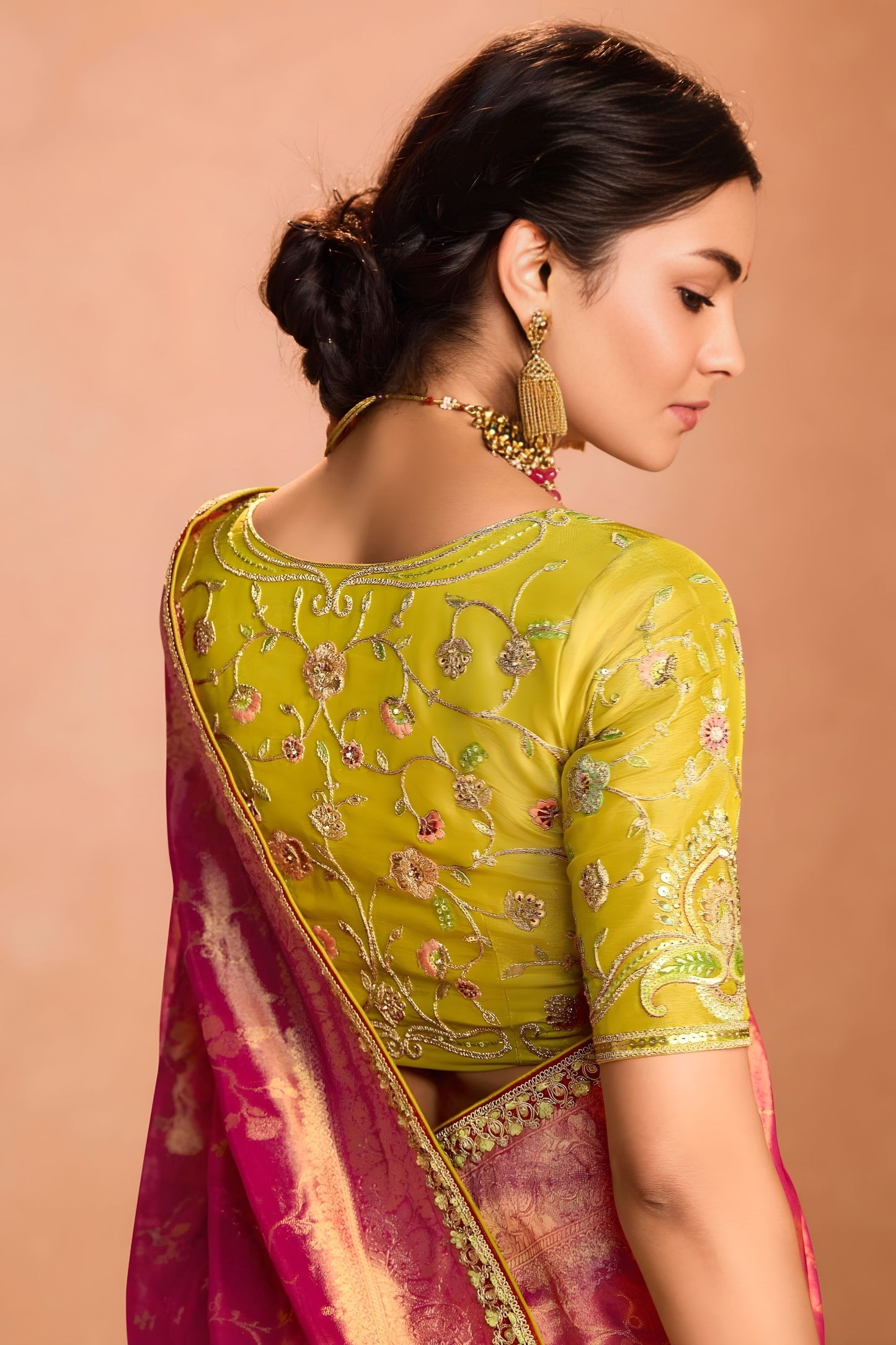 Pink Gold Soft Silk Saree with Zari Border Designer Blouse