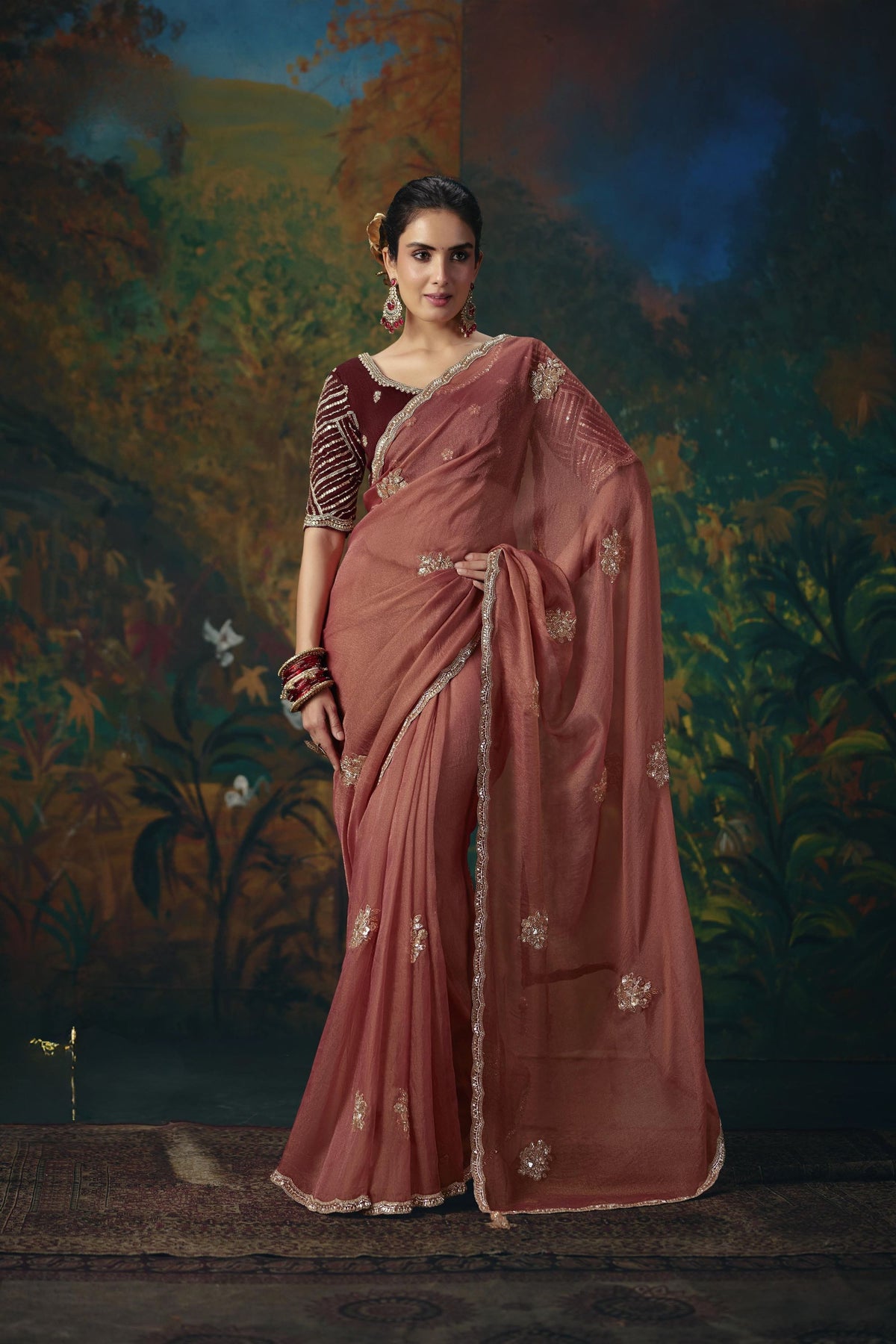 Elegant Mauve Bemberg Silk Saree with Beads Work and Designer Border for Women