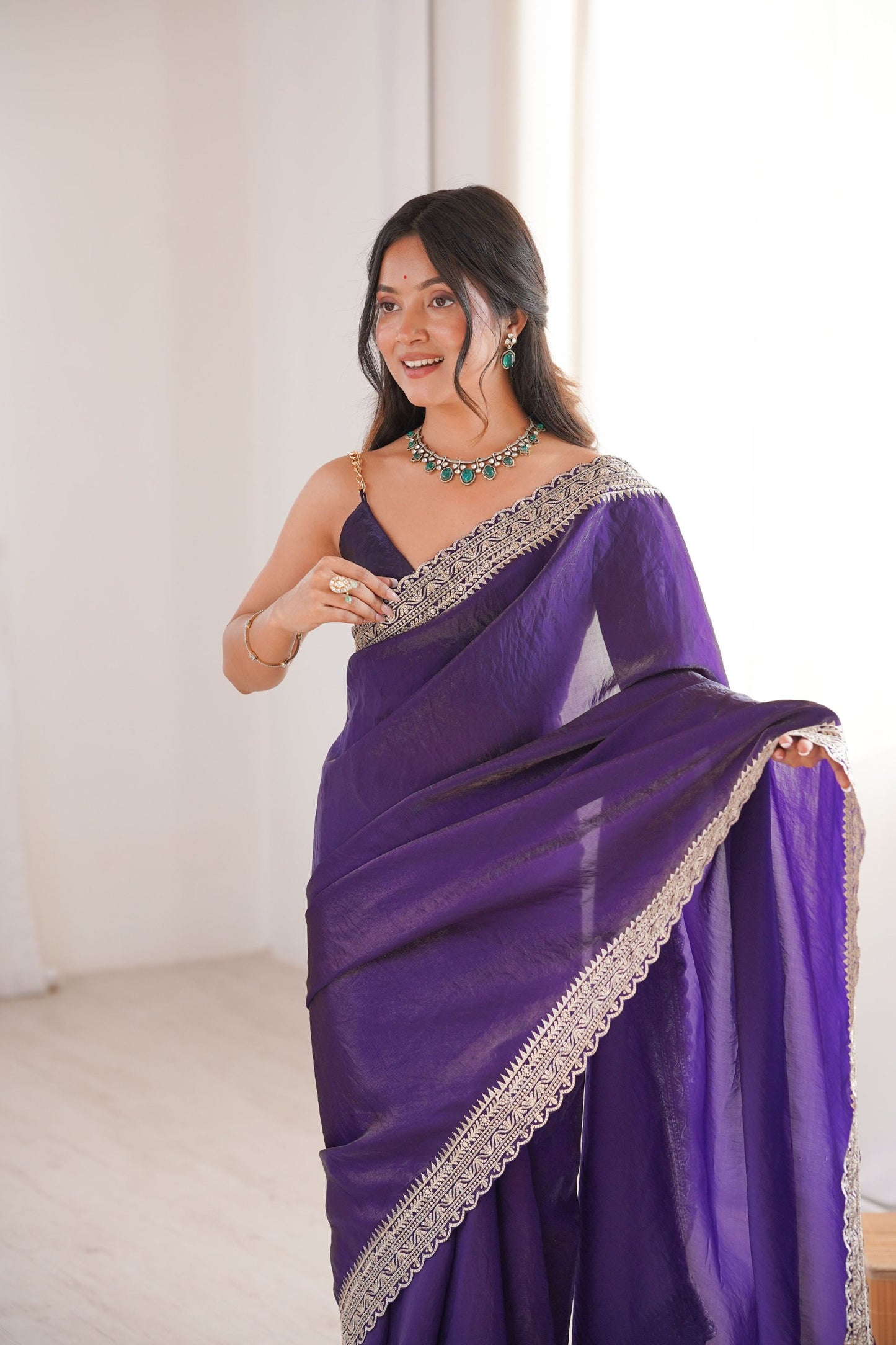 Royal Purple Organza Saree with Designer Embroidered Border