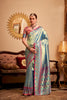 Elegant Sky Blue Banarasi Silk Saree with Pink & Blue Woven Border