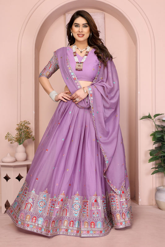 Lavender Embroidered Lehenga Choli with Dupatta Silk Blend Traditional Festive