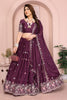 Wine Purple Floral Embroidered Lehenga Choli with Dupatta Silk Blend Wedding Festive Wear
