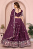 Wine Purple Floral Embroidered Lehenga Choli with Dupatta Silk Blend Wedding Festive Wear