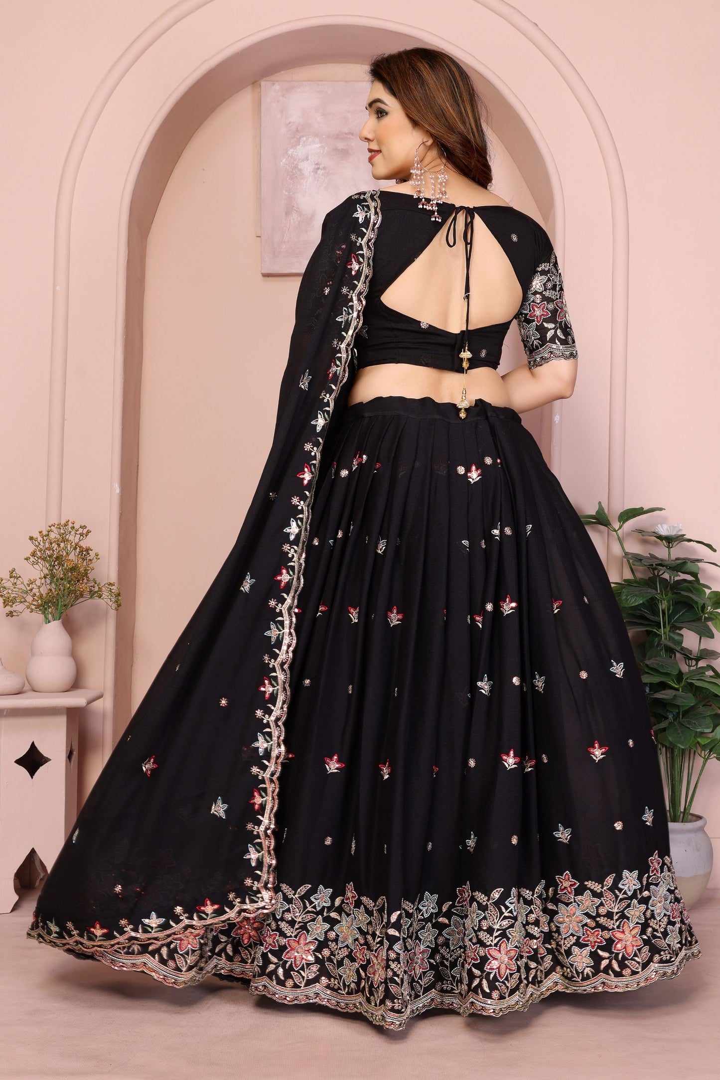 Black Floral Embroidered Lehenga Choli with Dupatta Silk Blend Traditional Festive Wear
