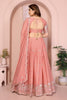 Peach Pink Floral Embroidered Lehenga Choli with Dupatta Silk Blend Wedding Festive Wear