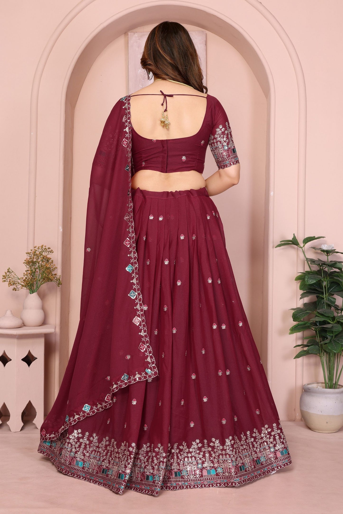 Elegant Maroon Embroidered Lehenga Choli with Dupatta Wedding Festive Wear