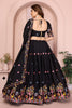 Black Embroidered Lehenga Choli with Colorful Floral Animal Motifs Designer Festive Wedding Wear