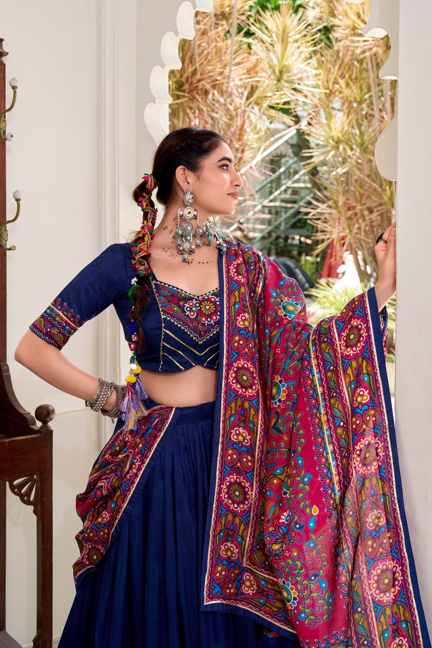 Navy Blue Embroidered Navratri Lehenga Choli with Dupatta Traditional Gujarati for Women