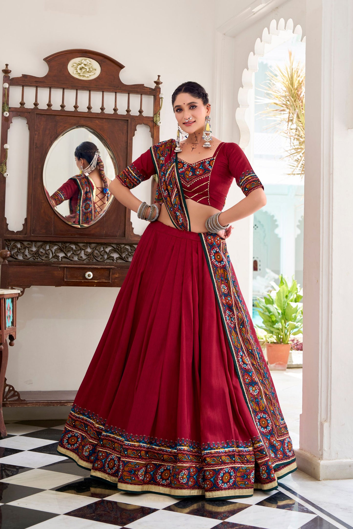 Maroon Navratri Lehenga Choli with Multicolor Dupatta Festive Garba Wear