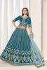 Trendy Teal Blue Art Silk Bridal Lehenga Choli with Heavy Golden Embroidery and Net Dupatta