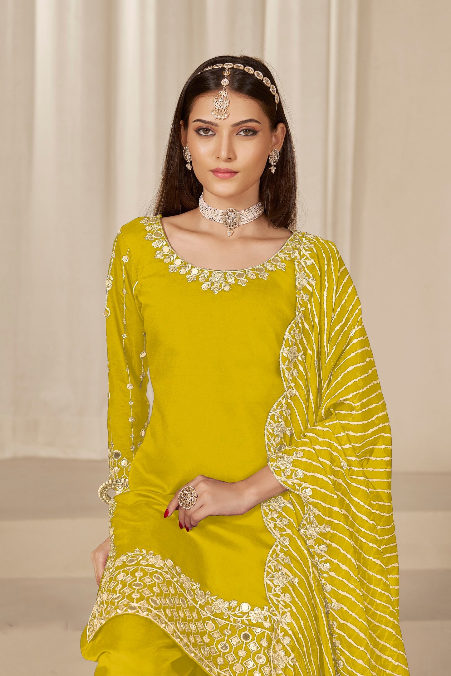 Stylish Mustard Yellow Embroidered Punjabi Patiala Suit with Dupatta
