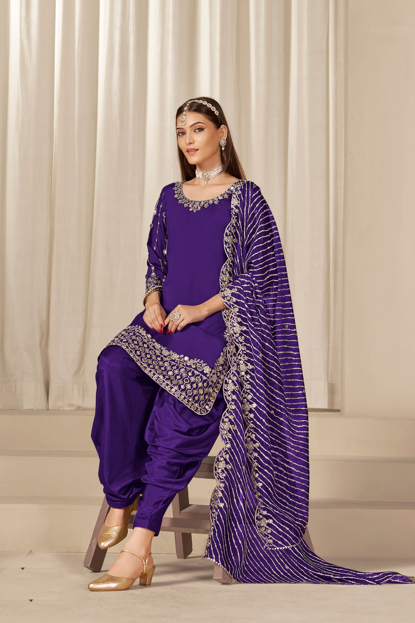 Royal Purple Embroidered Punjabi Patiala Suit with Dupatta