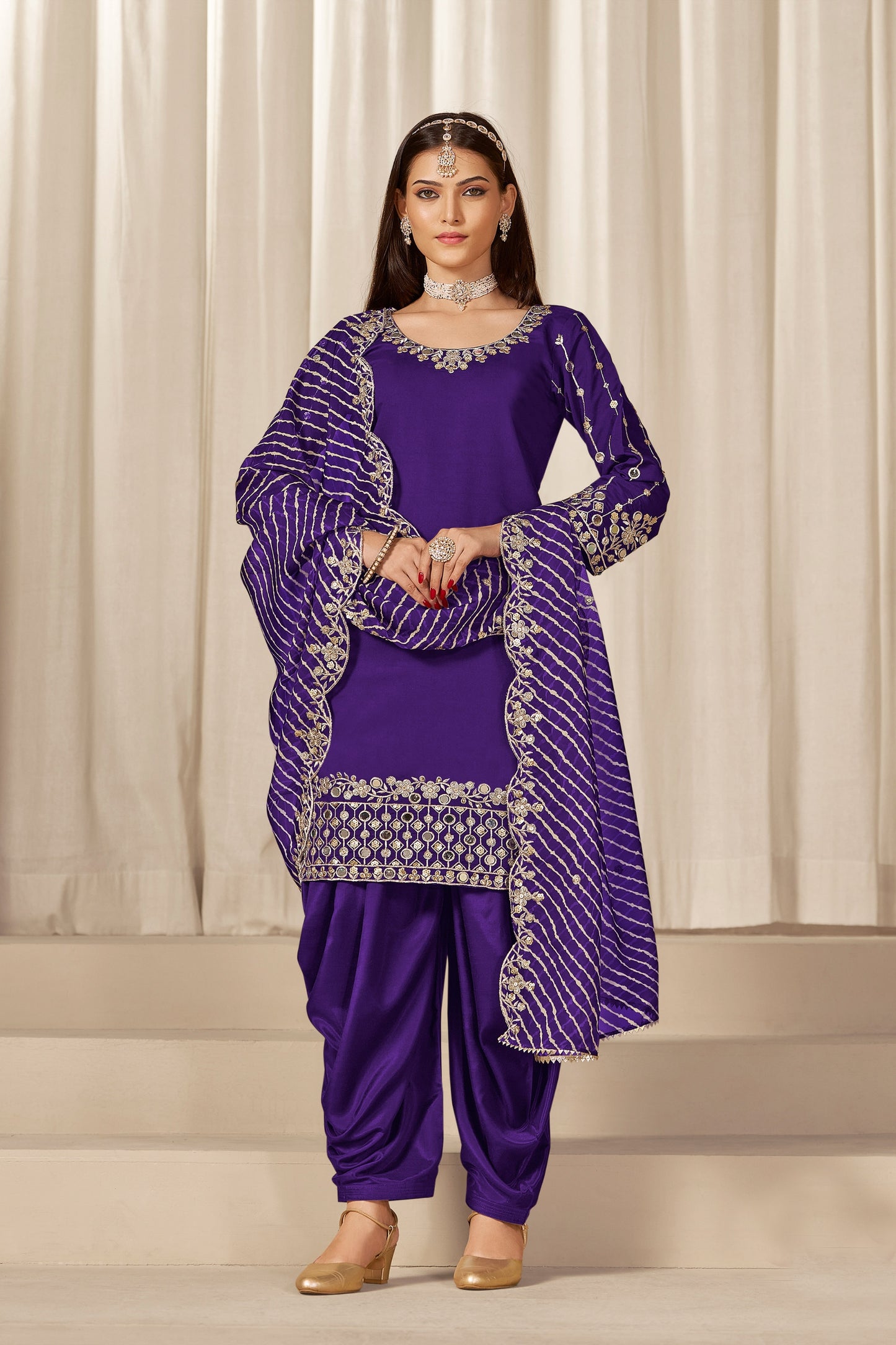Royal Purple Embroidered Punjabi Patiala Suit with Dupatta