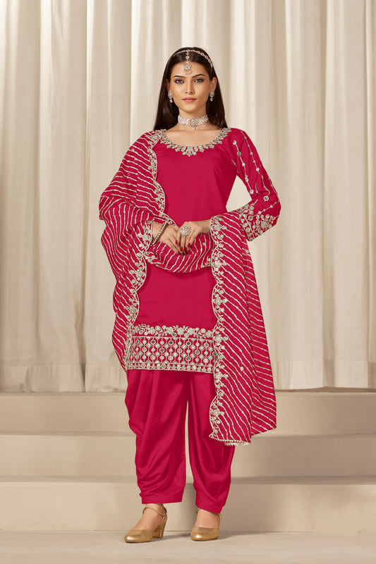 Lovely Rani Pink Embroidered Punjabi Patiala Suit with Dupatta
