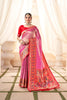 Pink Banarasi Silk Saree with Contrast Red Blouse Festive Wear Saree