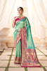 Turquoise Banarasi Silk Saree with Pink Zari Border Festive Wear