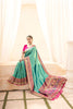 Turquoise Banarasi Silk Saree with Pink Zari Border Festive Wear