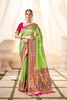 Elegant Green Banarasi Silk Saree with Pink Contrast Border