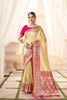 Elegant Golden Banarasi Silk Saree with Pink Contrast Blouse Festive Wear